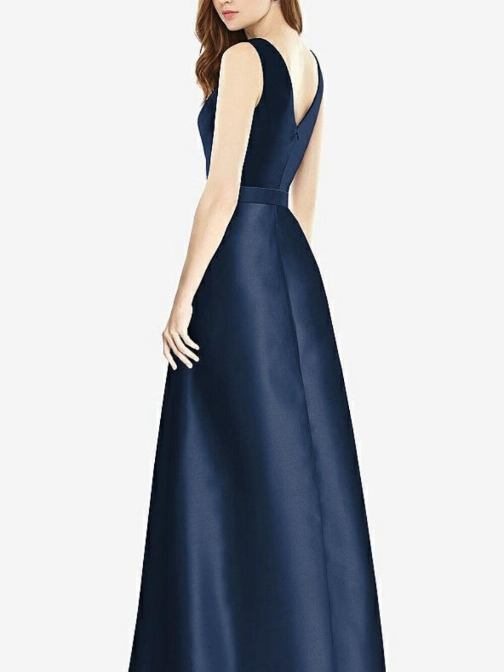 Alfred Sung 754...Sleeveless A-Line Satin Dress with Pockets...Midnight...Sz 0 - Picture 2 of 4